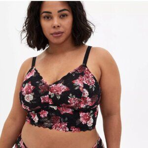Torrid Floral Lace Bralette Size 1 Plus Size Romantic Feminine Lingerie Black